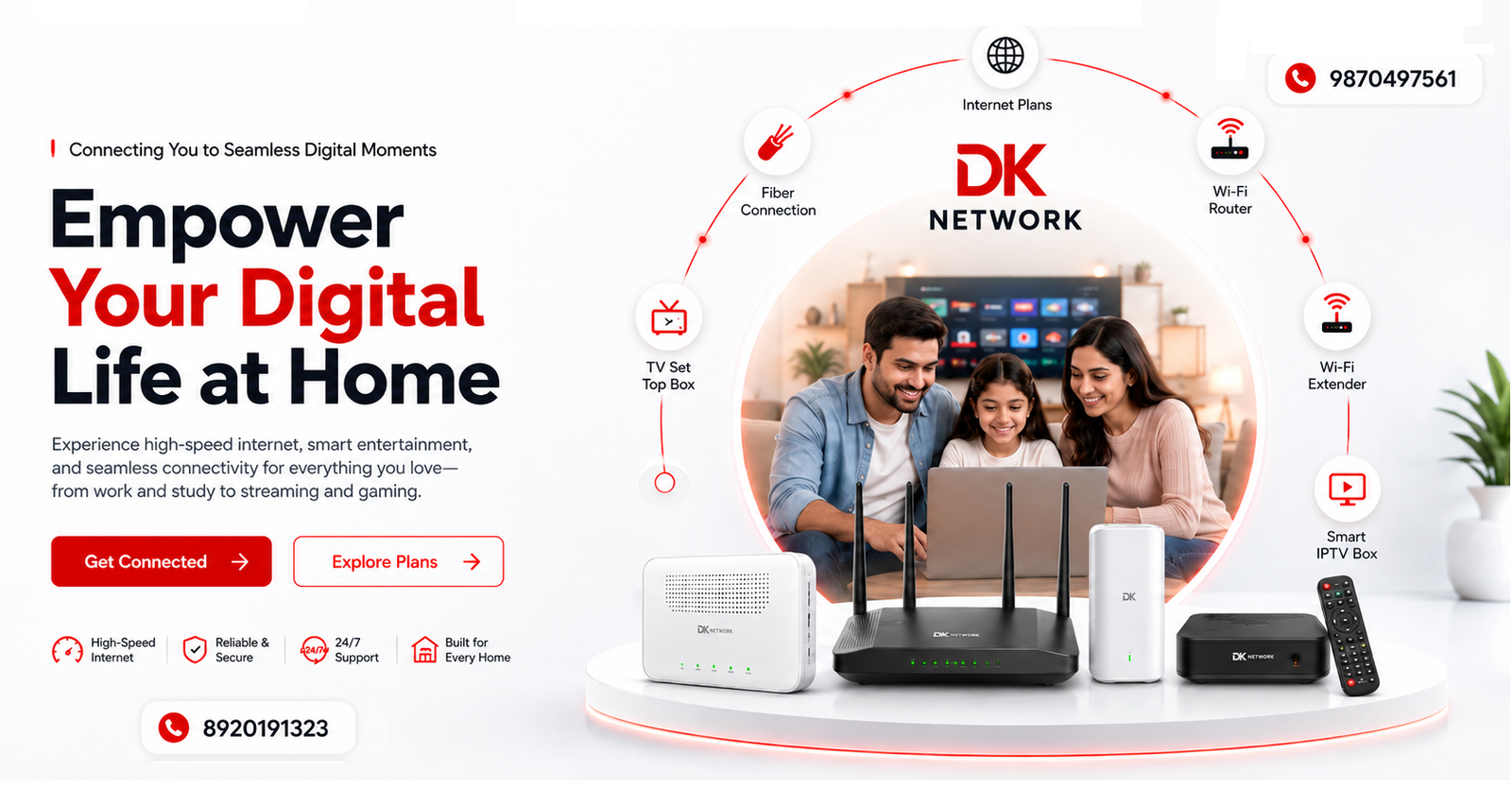 DK Network broadband internet, Wi-Fi router, fiber connection and IPTV services